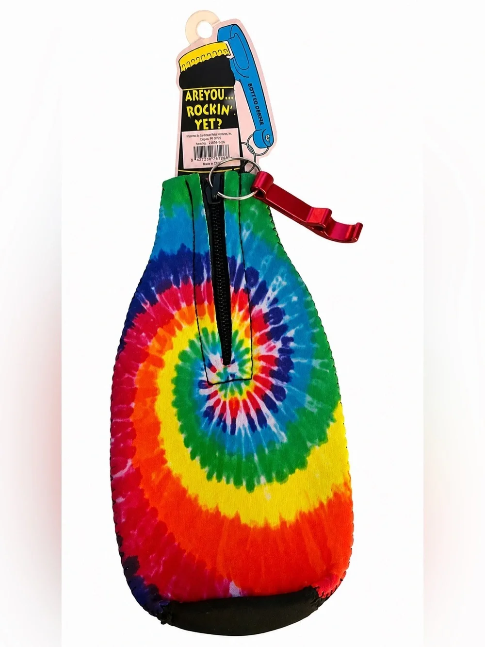 Puerto Rico Tie Dye Bottle Koozie Cooler w/ Bottle Opener NWT